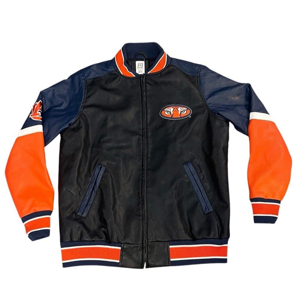 Auburn Tigers Men’s Sz Med Blue Heavy Pleather Bomber‎ Jacket Football See Pics